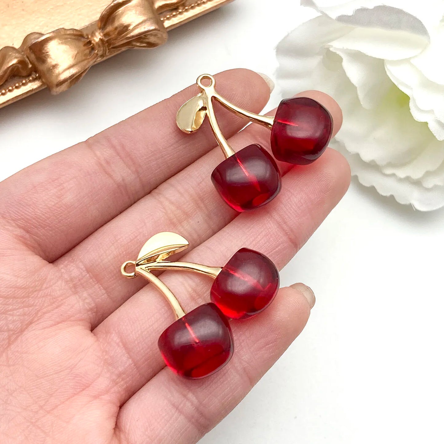 3D Resin Cherry Charm Set for Jewelry Making - Cute and Romantic Craft Accessories