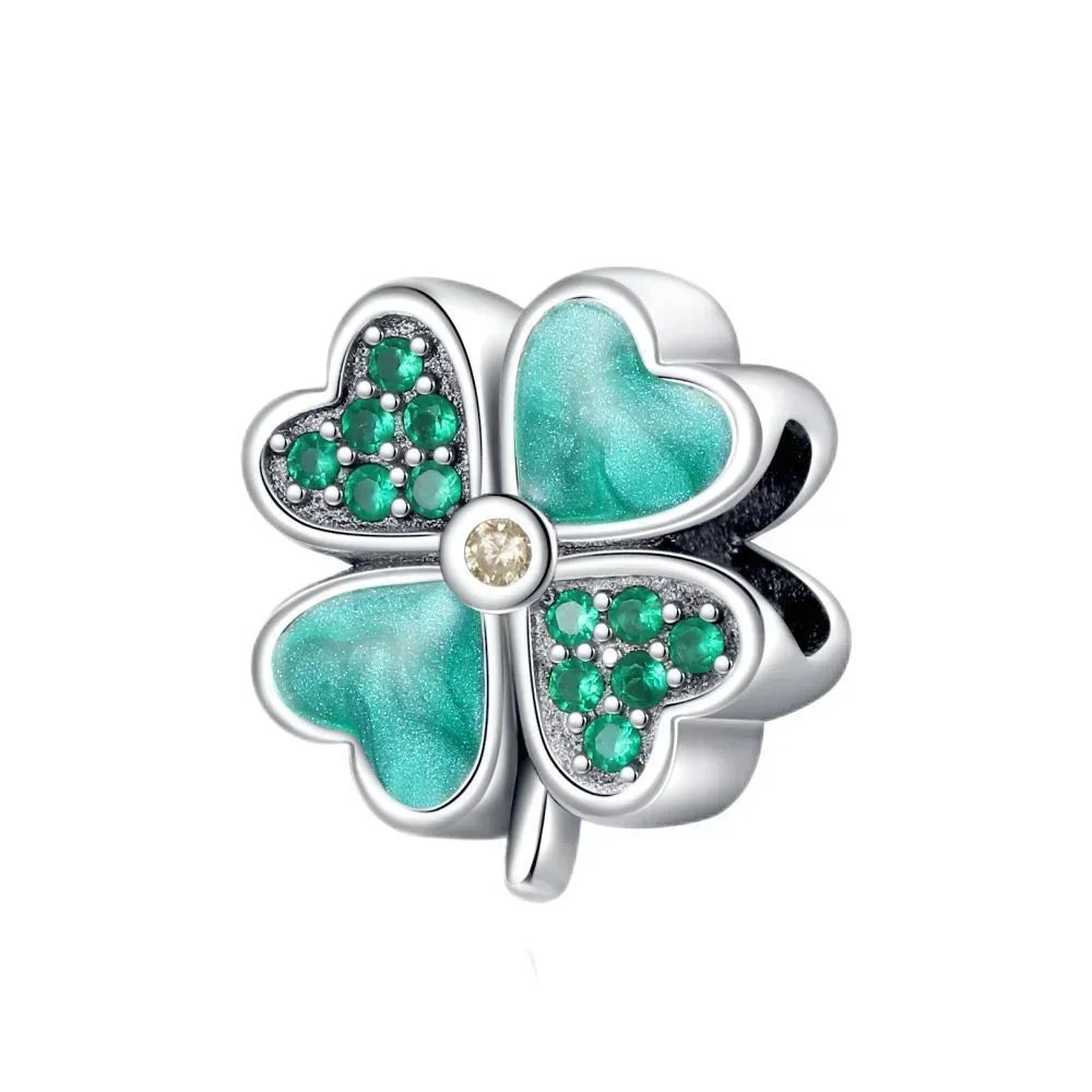925 Sterling Silver Lucky Four Leaf Clover And Horseshoe Charms With Green Zircon For Bracelet Necklace Earrings