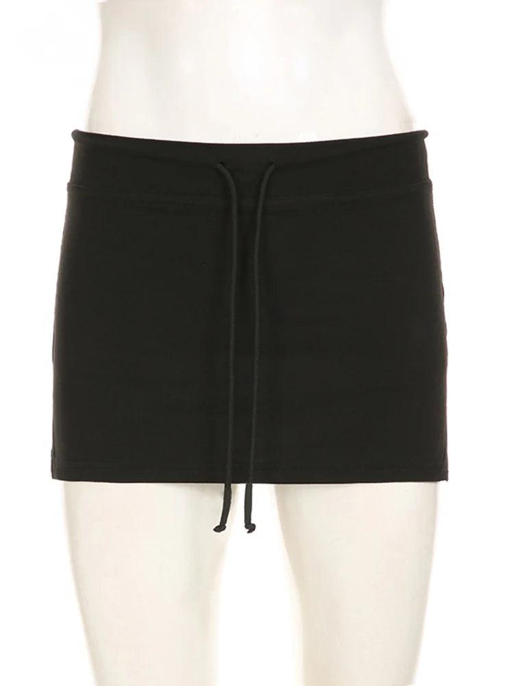 Lace Up Mini Skirt Sexy Retro A Line Knit Cotton Casual