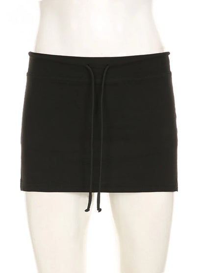Lace Up Mini Skirt Sexy Retro A Line Knit Cotton Casual