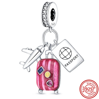 925 Sterling Silver Travel Bag Sunglasses Charm Beads for DIY Bracelet Jewelry BK1356