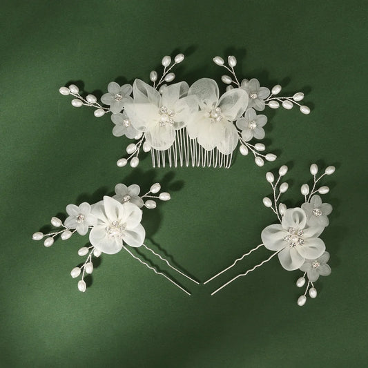 Elegant Bridal Flower Hair Comb Set Handmade Wedding Hair Accessories For Women