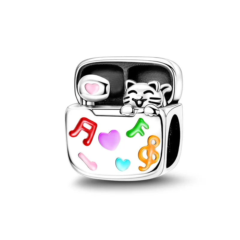 925 Sterling Silver Music Charms Beads Musical Note Piano Guitar Headset Earrings Pendants for DIY Bracelet Fine Jewelry Gift