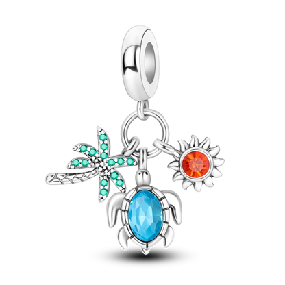 925 Sterling Silver Sea Turtle Dangle Charm For Bracelet