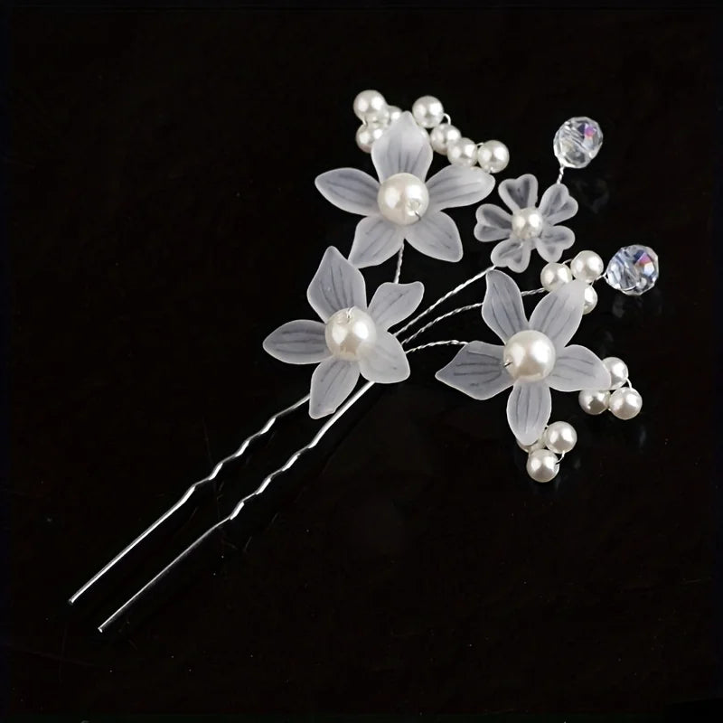 Elegant Pearl Rhinestone Flower Hair Pins for Women Wedding Accessories