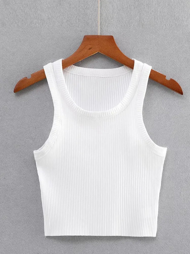 Dozw Teen Knit Crop Tank Top Elastic Sleeveless Cropped
