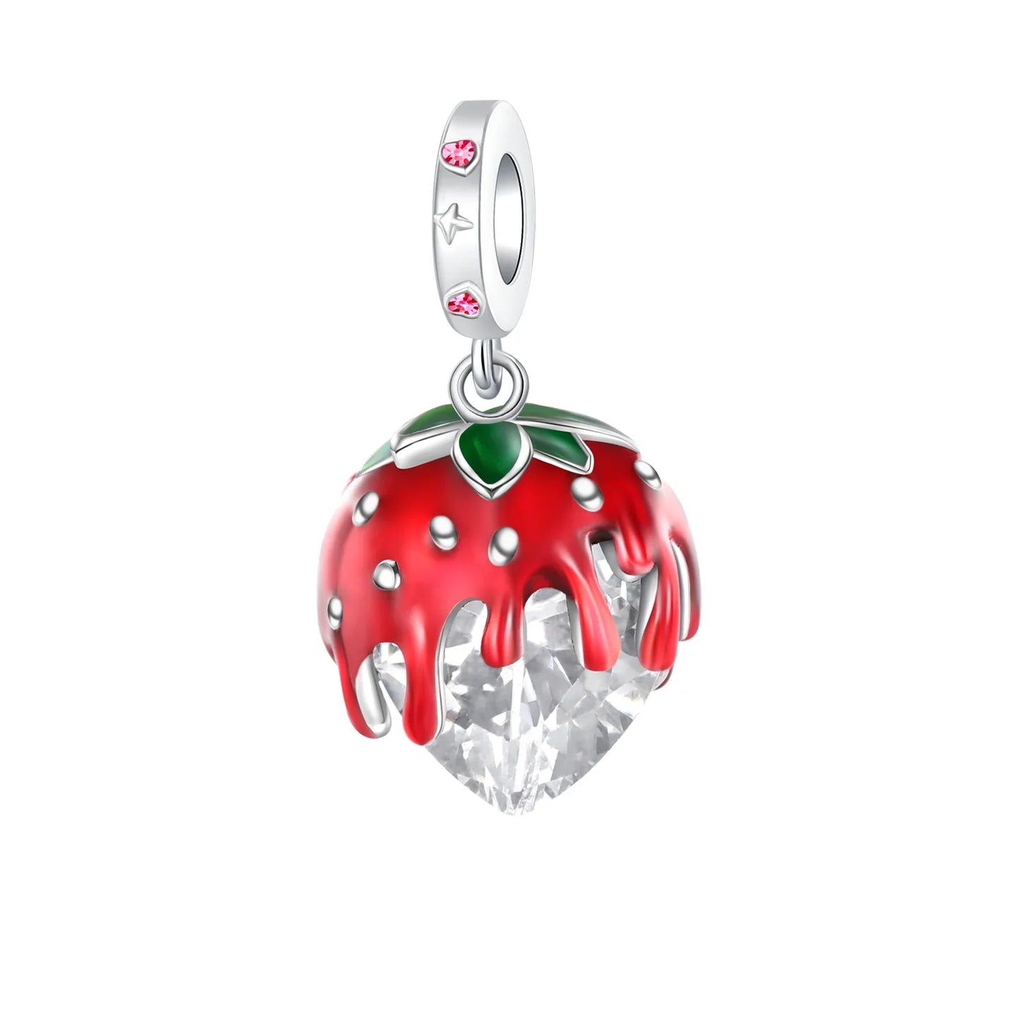 Original 925 Sterling Silver Red Charm Beads Set Heart Cherry Strawberry Flower Fish Zircon Accents for DIY Necklace and Bracelet Jewelry Gift
