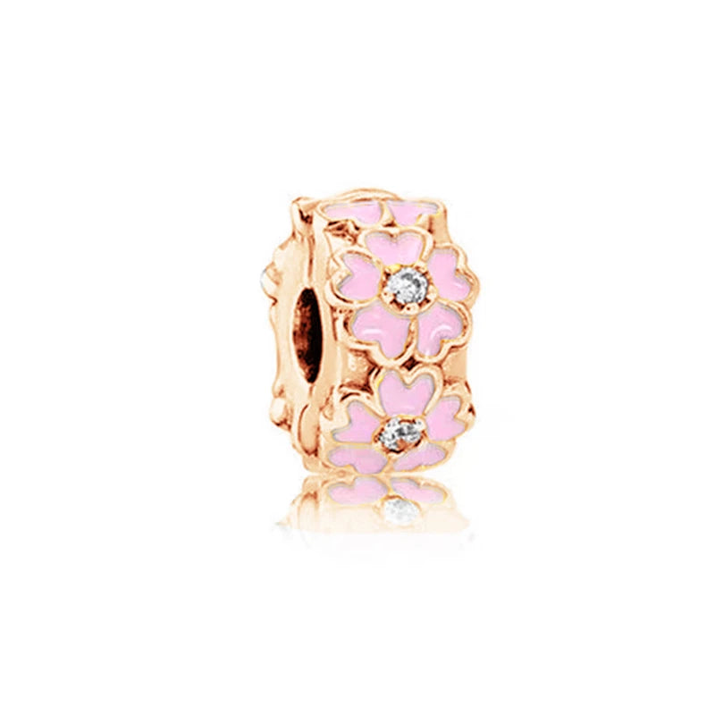 Rose Gold Winged Angel Heart Charm Bead Pink Daisy Spacer