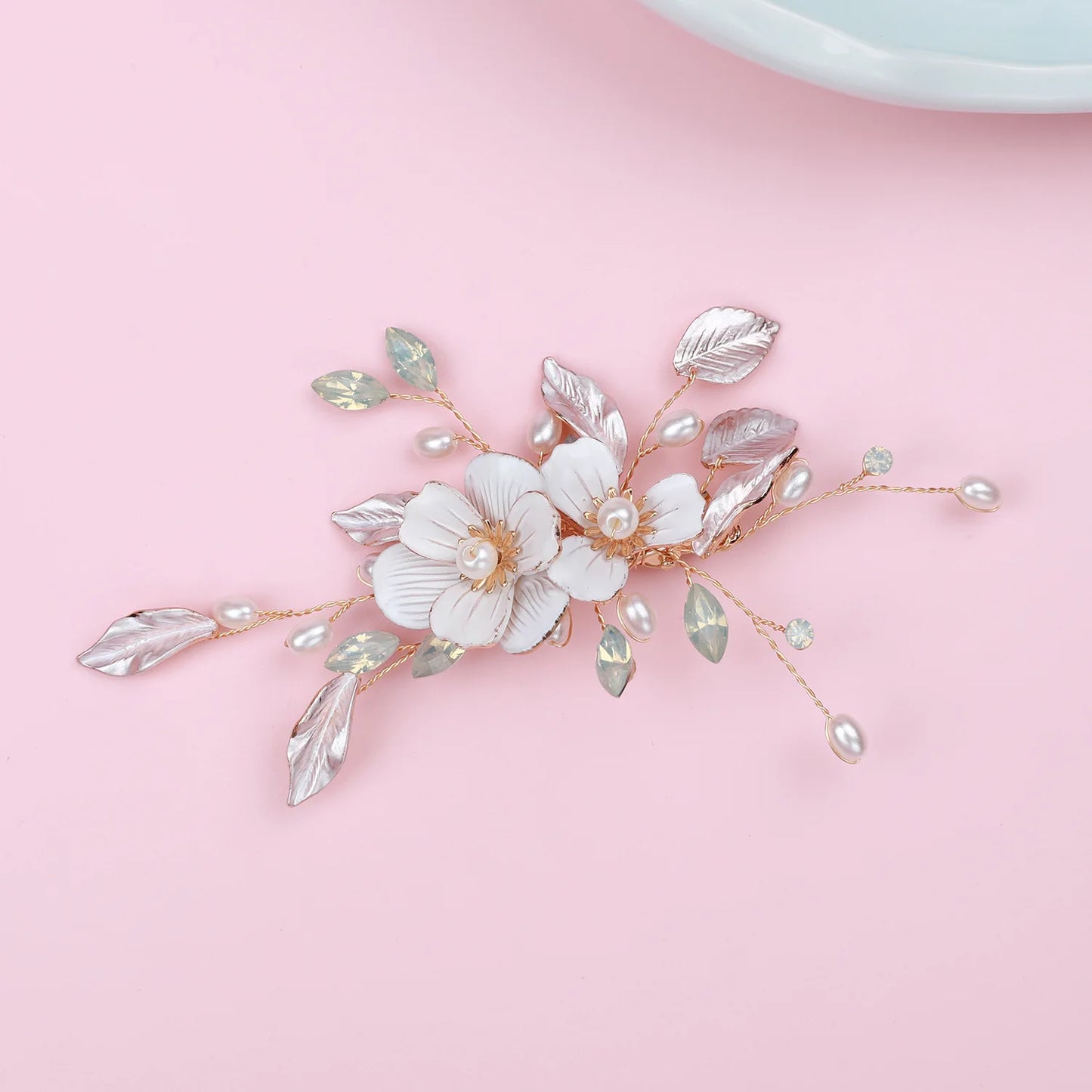 Elegant Bridal Pearl Hairpins Gold Metal Flower Hair Accessories for Women and Girls