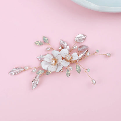 Elegant Bridal Pearl Hairpins Gold Metal Flower Hair Accessories for Women and Girls