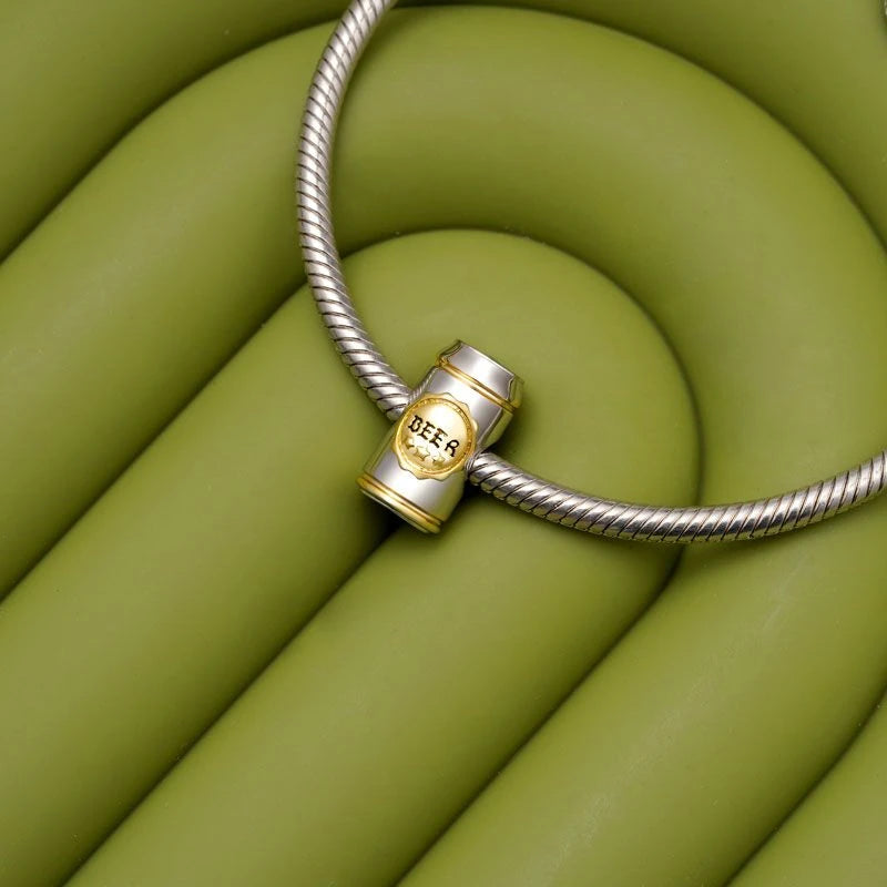 925 Sterling Silver Beer Bottle Popcorn Charm Bead Pendant