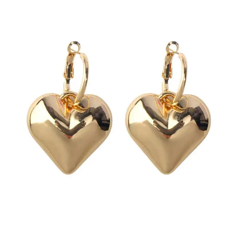 Glossy Gold Heart Hoop Earrings for Women Fashion Party Jewelry Accessories