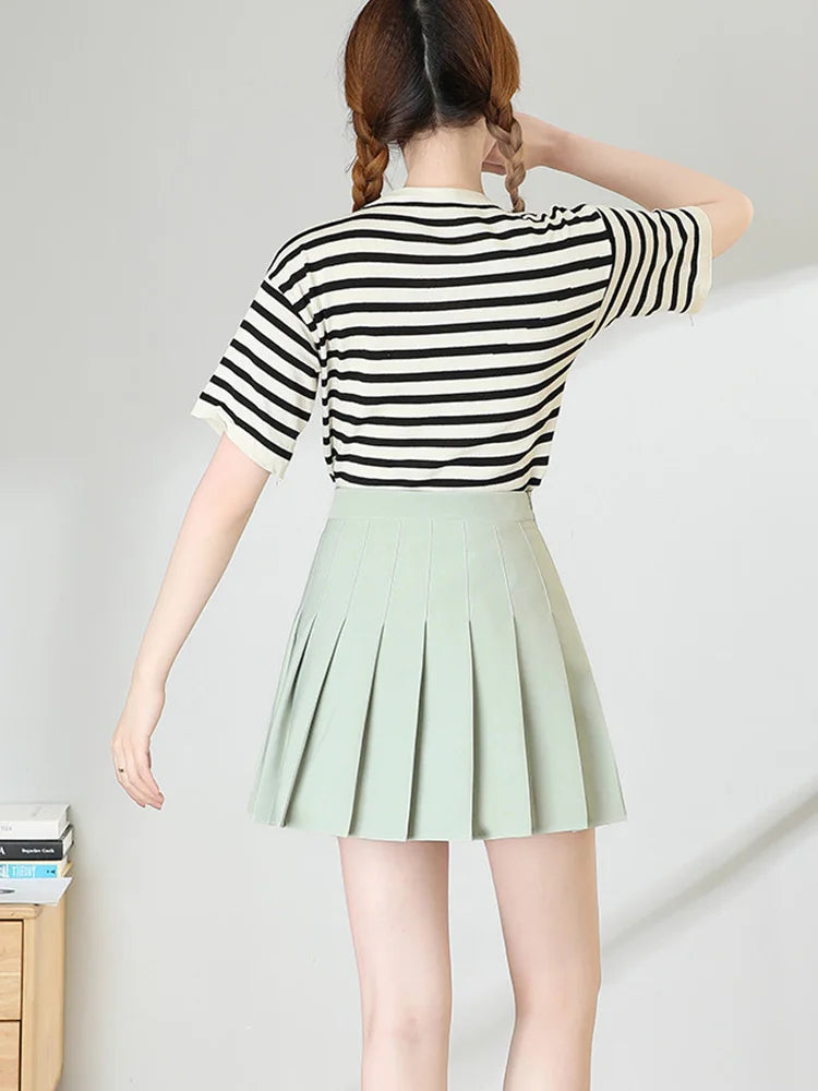 Brown High Waist Pleated Mini Skirt Harajuku Korean Style