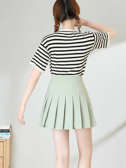 Brown High Waist Pleated Mini Skirt Harajuku Korean Style