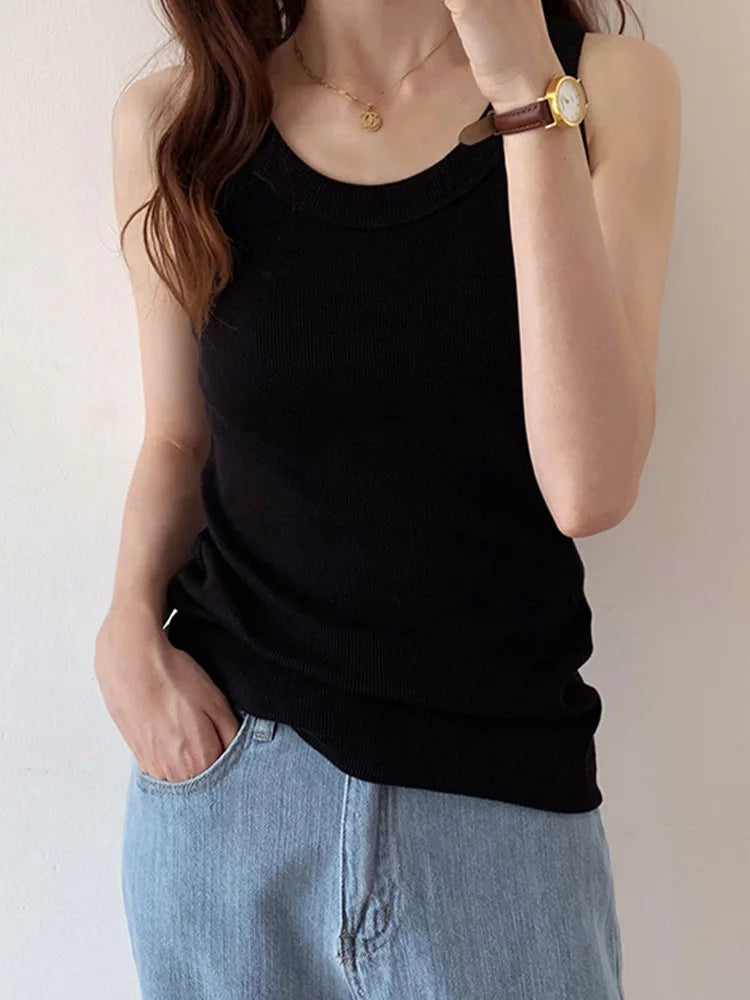 Dozw Women White Summer Knit Tank Top Camisole Essential