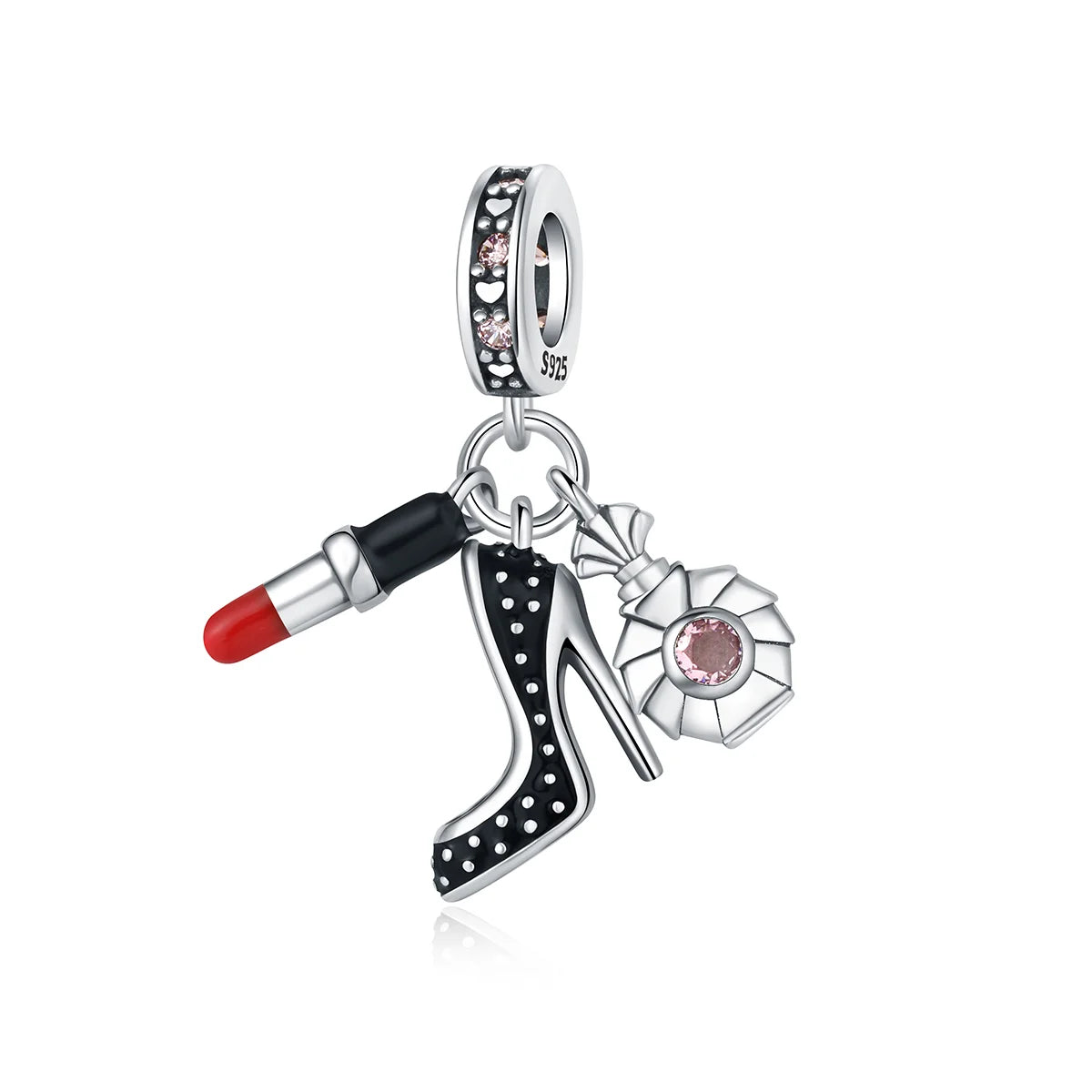 Romantic 925 Sterling Silver Lipstick Charm Pendant with Zircon for Womens Bracelets Necklaces DIY Jewelry Gift