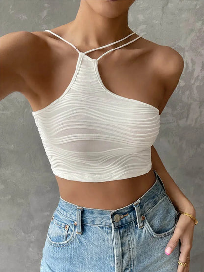 Dozw Women Asymmetric Neck Cami Top Backless Streetwear