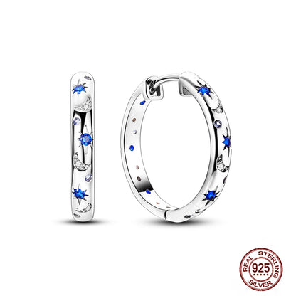 Blue Zircon 925 Sterling Silver Hoop Earrings Star Moon Butterfly Jewelry LTE063