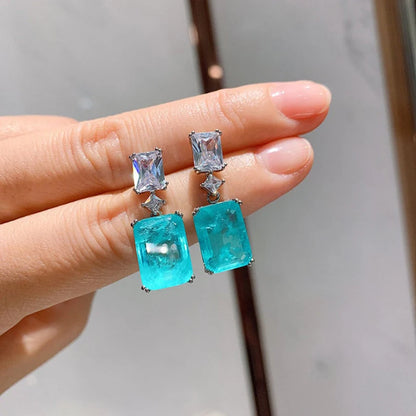 Huitan Elegant Blue Cubic Zirconia Dangle Earrings for Women - Trendy Wedding Party Luxury Jewelry