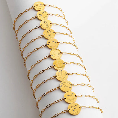 Vintage Zodiac Sign Charm Bracelet for Women - Stainless Steel Horoscope Jewelry 2023
