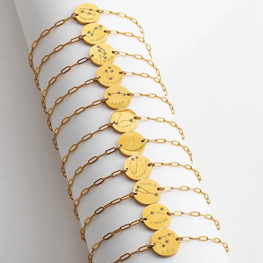 Vintage Zodiac Sign Charm Bracelet for Women - Stainless Steel Horoscope Jewelry 2023