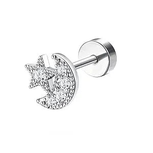 Drperfect 18G Stainless Steel Cartilage Earrings for Women Flat Back Stud Jewelry Set
