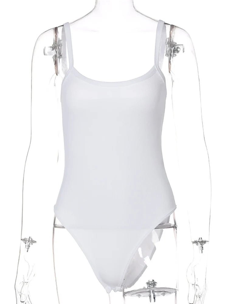 White Sleeveless Bodycon Summer Bodysuit for Women Slim Fit