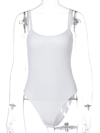 White Sleeveless Bodycon Summer Bodysuit for Women Slim Fit