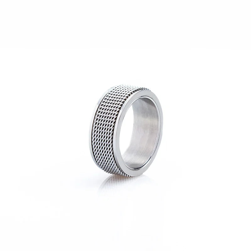 Stainless Steel Braided Mesh Rotating Stress Relief Ring for Men