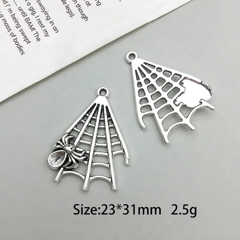 Antique Silver Spider Charms Set for DIY Halloween Jewelry Crafting