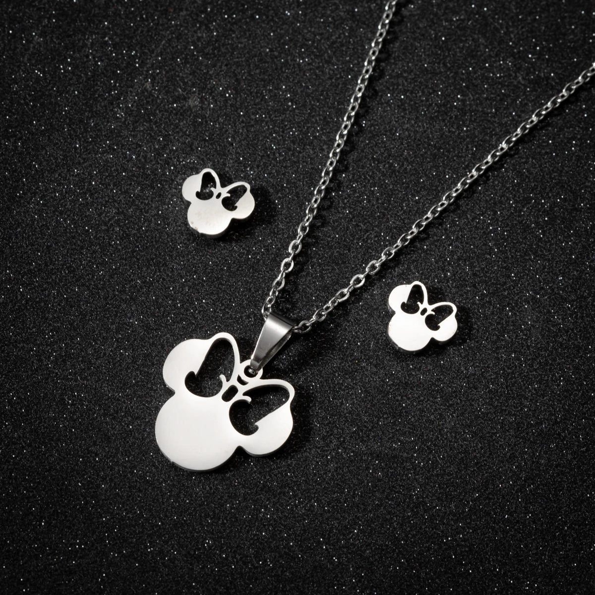 Elegant Stainless Steel Animal Necklace for Women - Rabbit Charm and Paw Print Design