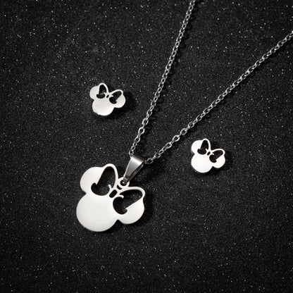 Elegant Stainless Steel Animal Necklace for Women - Rabbit Charm and Paw Print Design