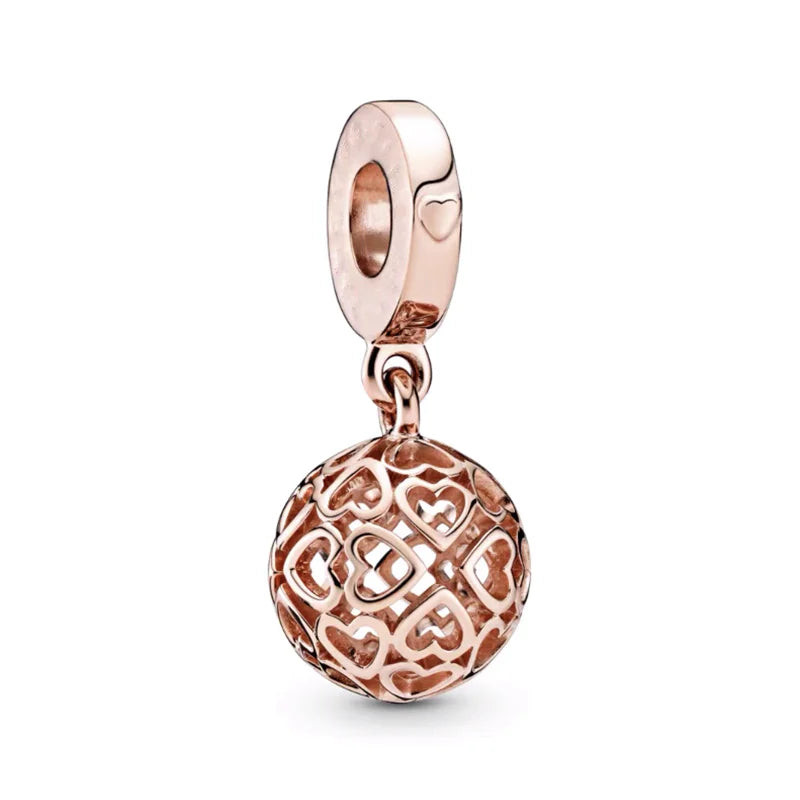 Sparkling Rose Gold Family Tree & Flower Charm Bead for European Silver Bracelet YY1343