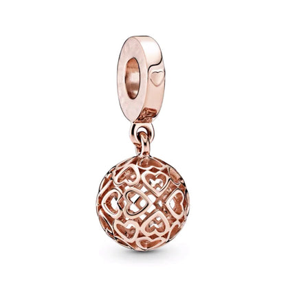 Sparkling Rose Gold Family Tree & Flower Charm Bead for European Silver Bracelet YY1343