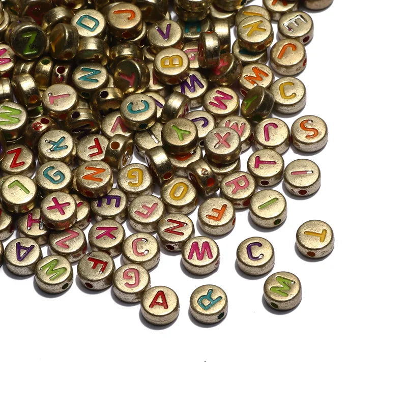 Gold Color Acrylic Spacer Beads with Black Letter Charms for Jewelry Making and DIY Crafts