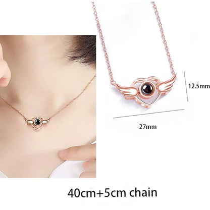100 Languages I Love You Heart Pendant Necklace Romantic Projection Jewelry Gift for Women tyxl11mgj 40cm plus 5cm