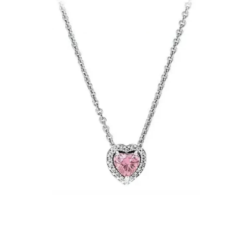 2025 European 925 Silver Pink and Red Heart-Shaped Necklace for Elegant Women