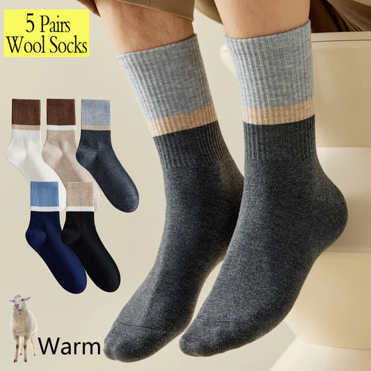 5 Pairs Antibacterial Thermal Wool Socks Men Thick Crew
