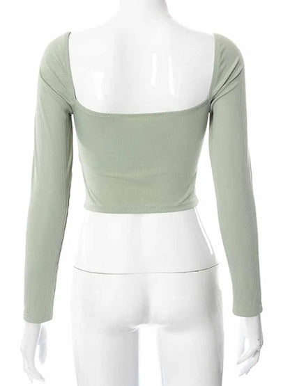Hollow Out V Neck Crop Top Women Dozw Ribbed Backless