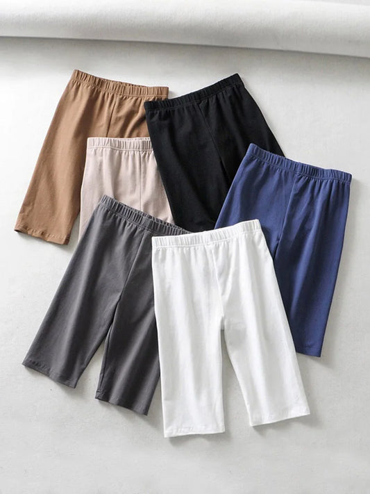 Sexy Women Cotton High Waisted Knee Length Bike Shorts