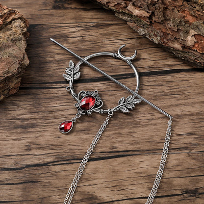 Retro Viking Crescent Leaf Gemstone Glass Hairpin Unique Scandinavian Hair Accessory Perfect Gift for Her