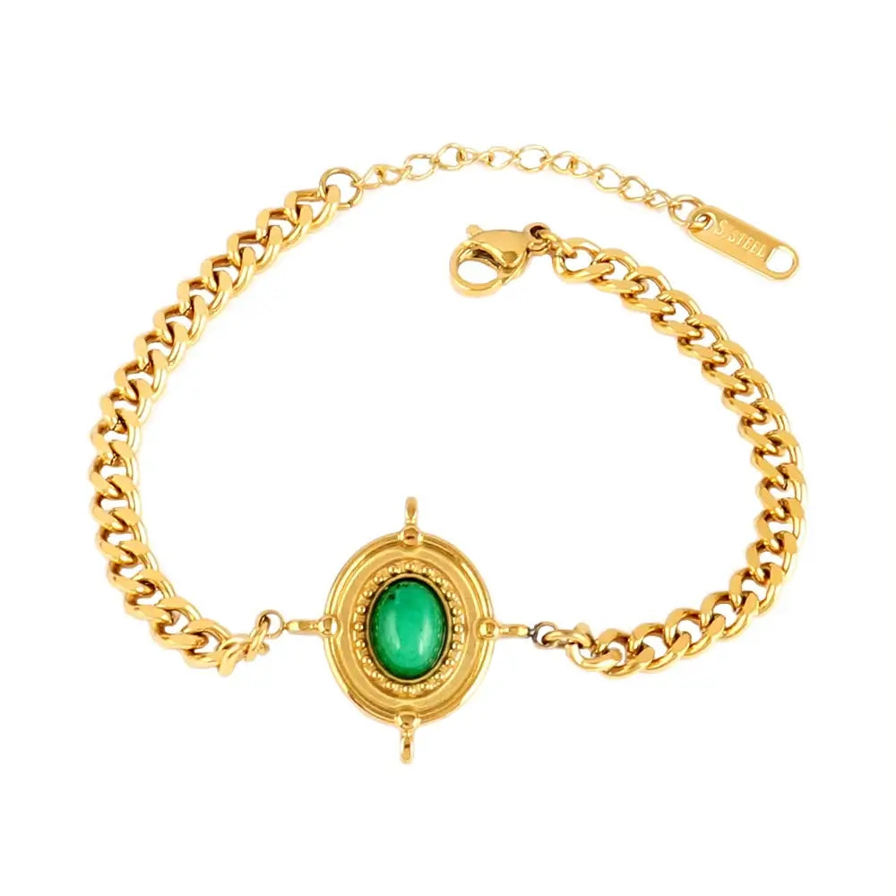 Vintage Stainless Steel Bracelet for Women with Turquoise Pendant B0443