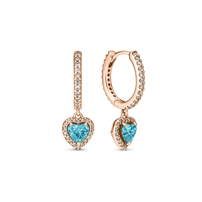 European 925 Silver Heart Shaped Earrings with Pink Red Green Zircon for Women Exquisite Holiday Jewelry Gifts