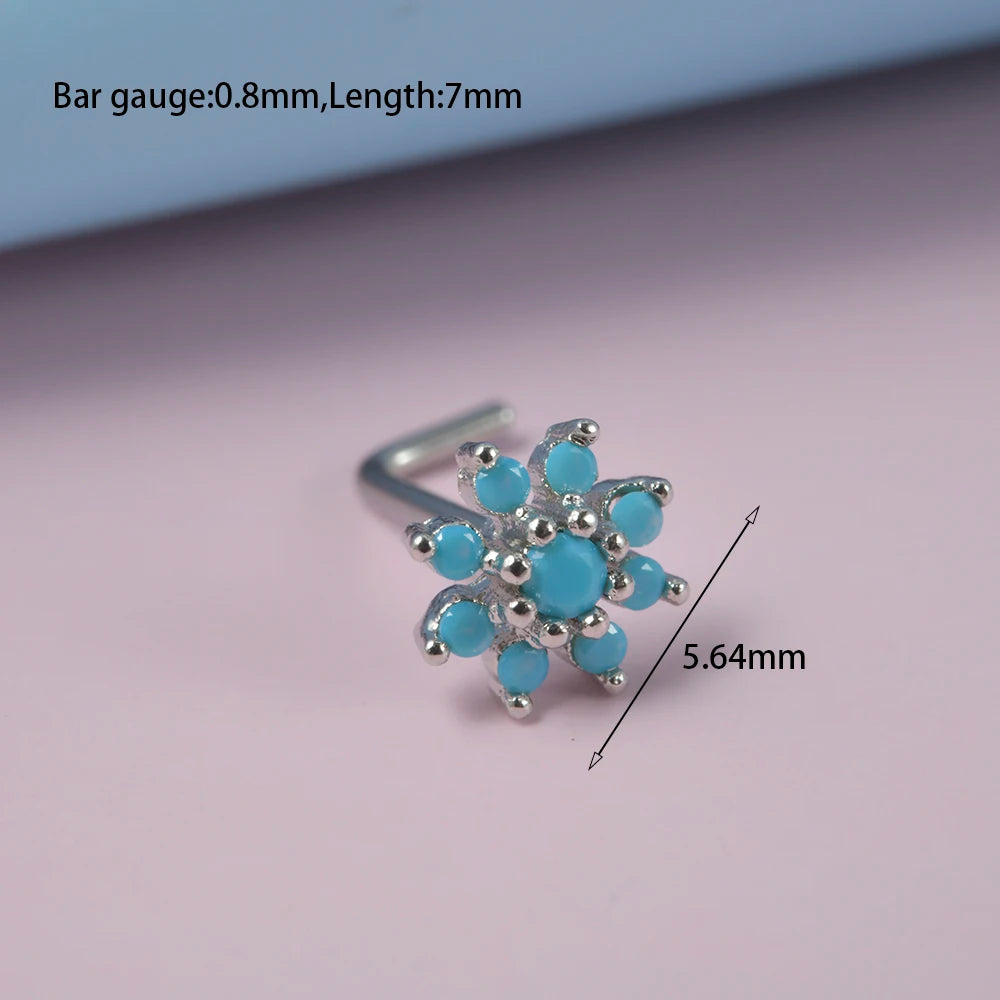 Turquoise Marquise Gem Sunflower Nose Bone Stud 20g Stainless Steel Piercing Jewelry