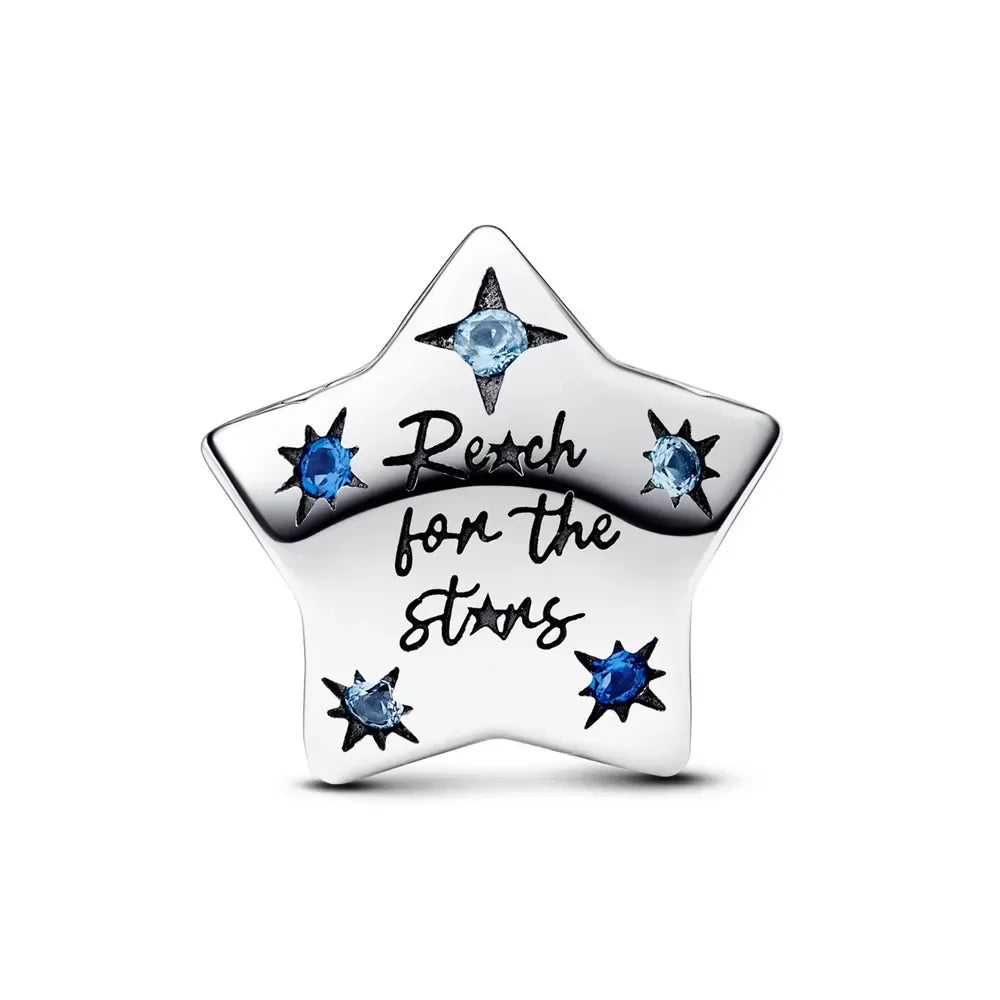 925 Sterling Silver Blue Star Gold Sun Pink Moon Zircon Beads Charms for DIY Jewelry Gifts