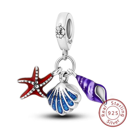 925 Sterling Silver Ocean Turtle Beach Charms Blue Shell