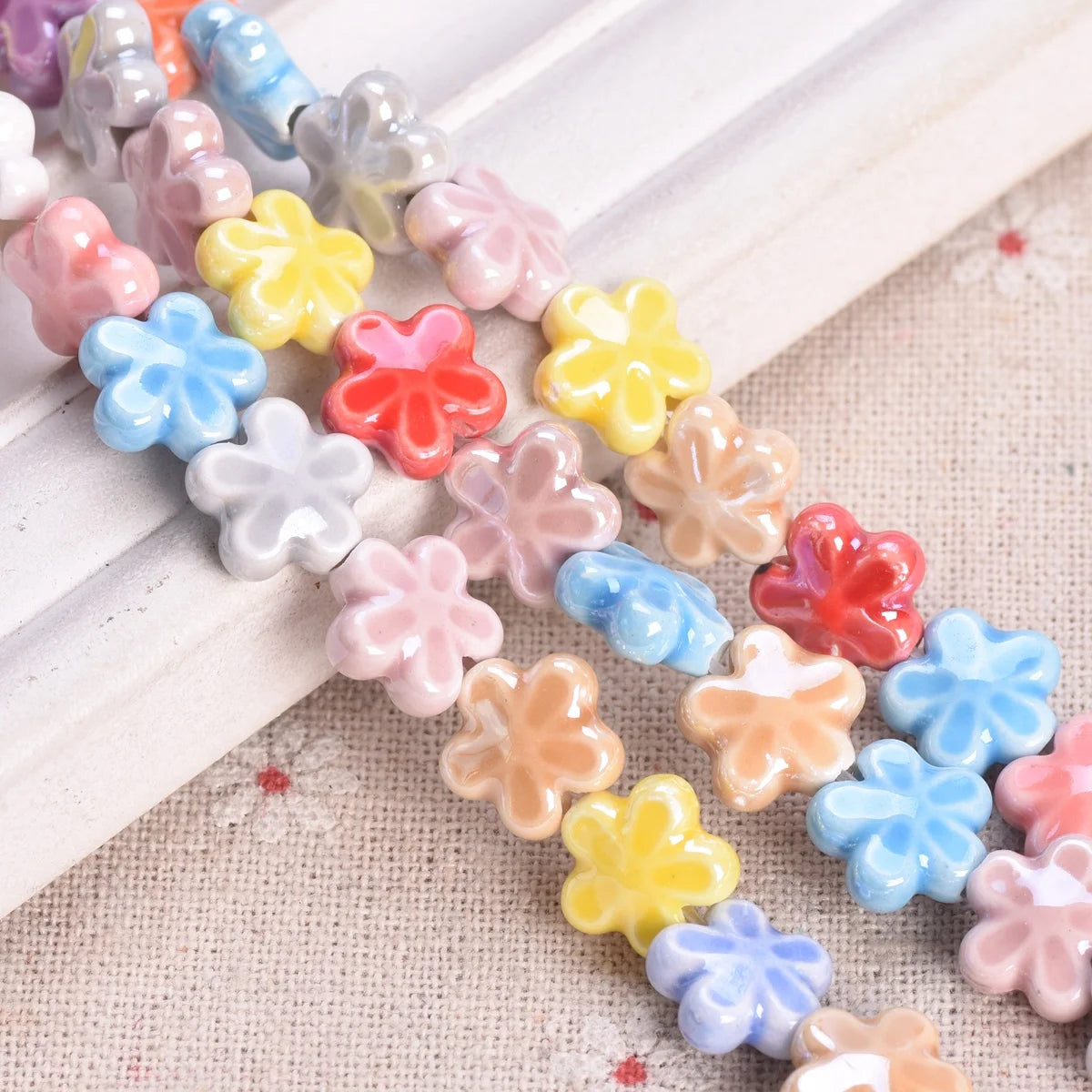 10 Pack Star Flower Shape 12mm Shiny Ceramic Loose Beads for DIY Jewelry and Earring Creations