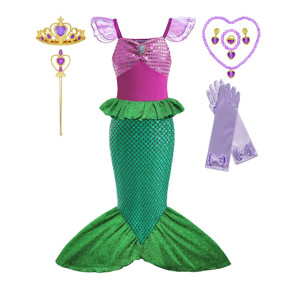 New Girl Dresses Princess Mermaid Cosplay Costume For Girls Dress Sets 02