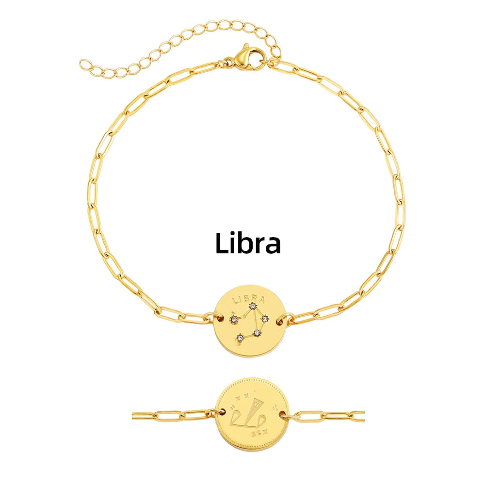 Vintage Zodiac Sign Charm Bracelet for Women - Stainless Steel Horoscope Jewelry 2023