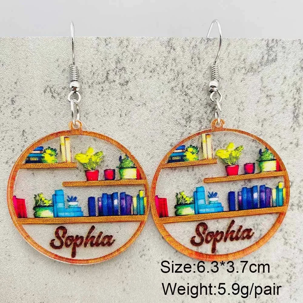 Cat Bookcase Dangle Earrings for Women Geometric Acrylic Rabbit Love Jewelry Gift for Teachers and Readers